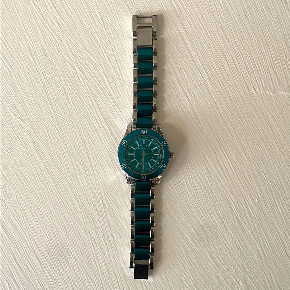 Anne Klein Teal Blue Dial & Enamel Link Silver Tone Sport Bracelet Watch - Picture 10 of 16